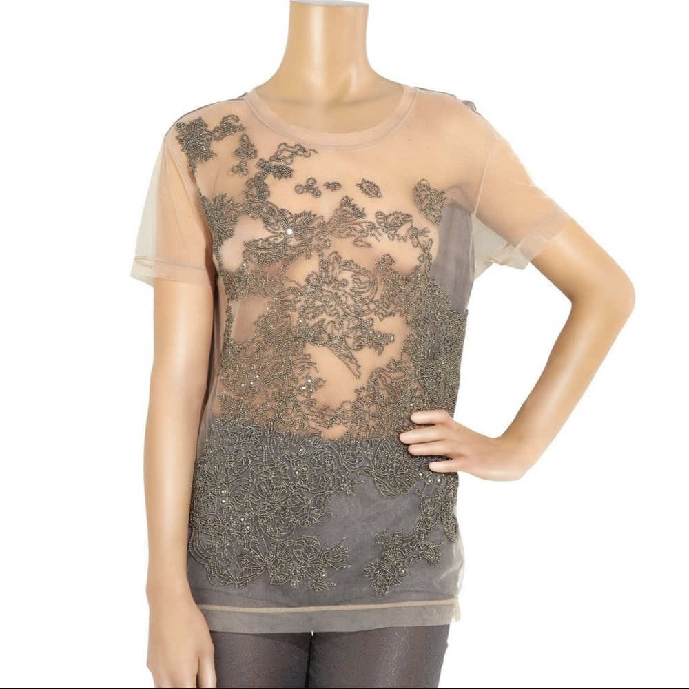 VALENTINO Embroidered mesh and jersey T-shirt